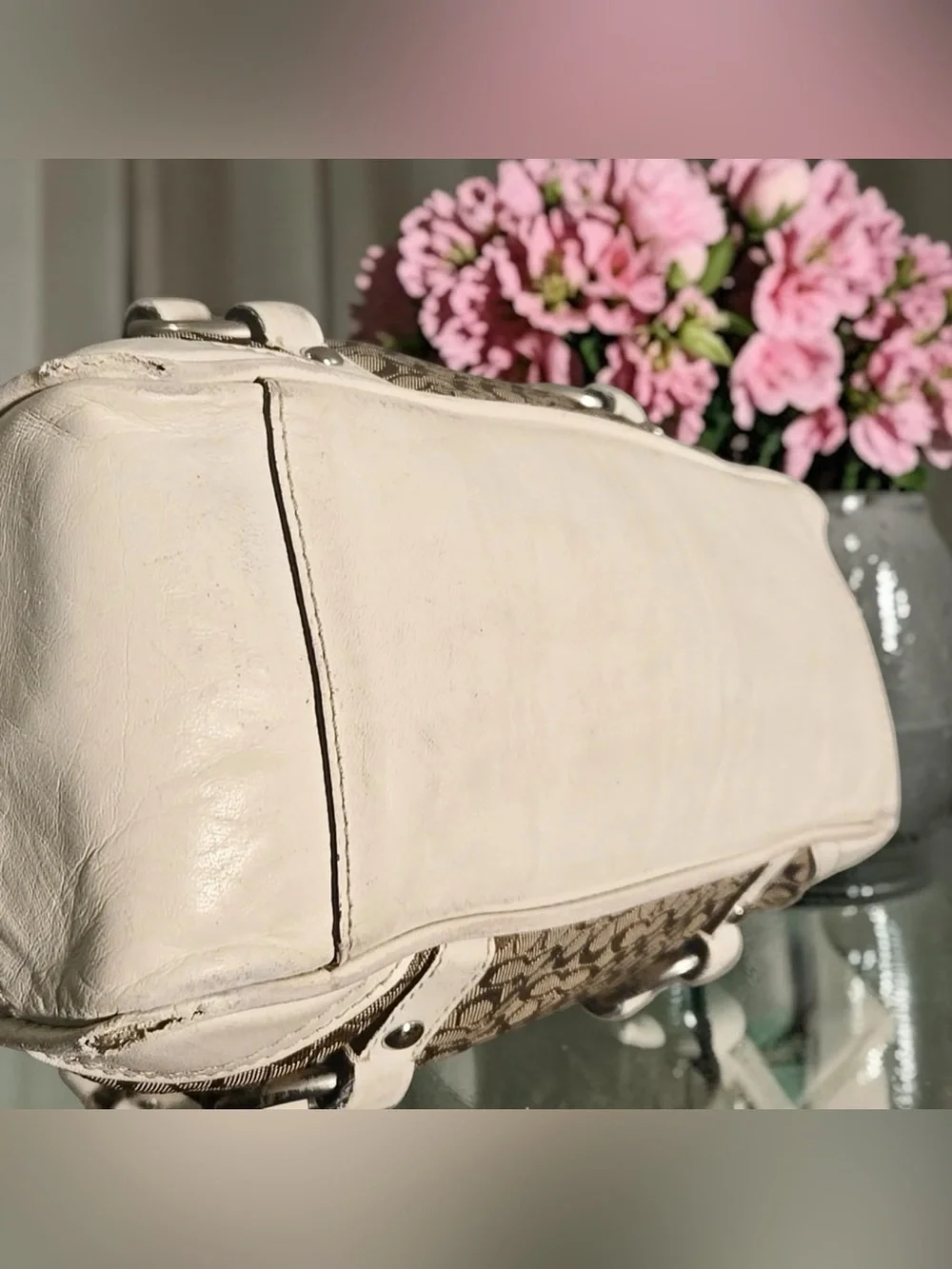 Coach 2007 Khaki and Chalk Signature Canvas Tote with Leather Trim - Picture 11 of 14